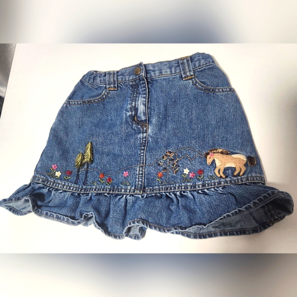 Gymboree Blue Denim Skirt with Embroidery